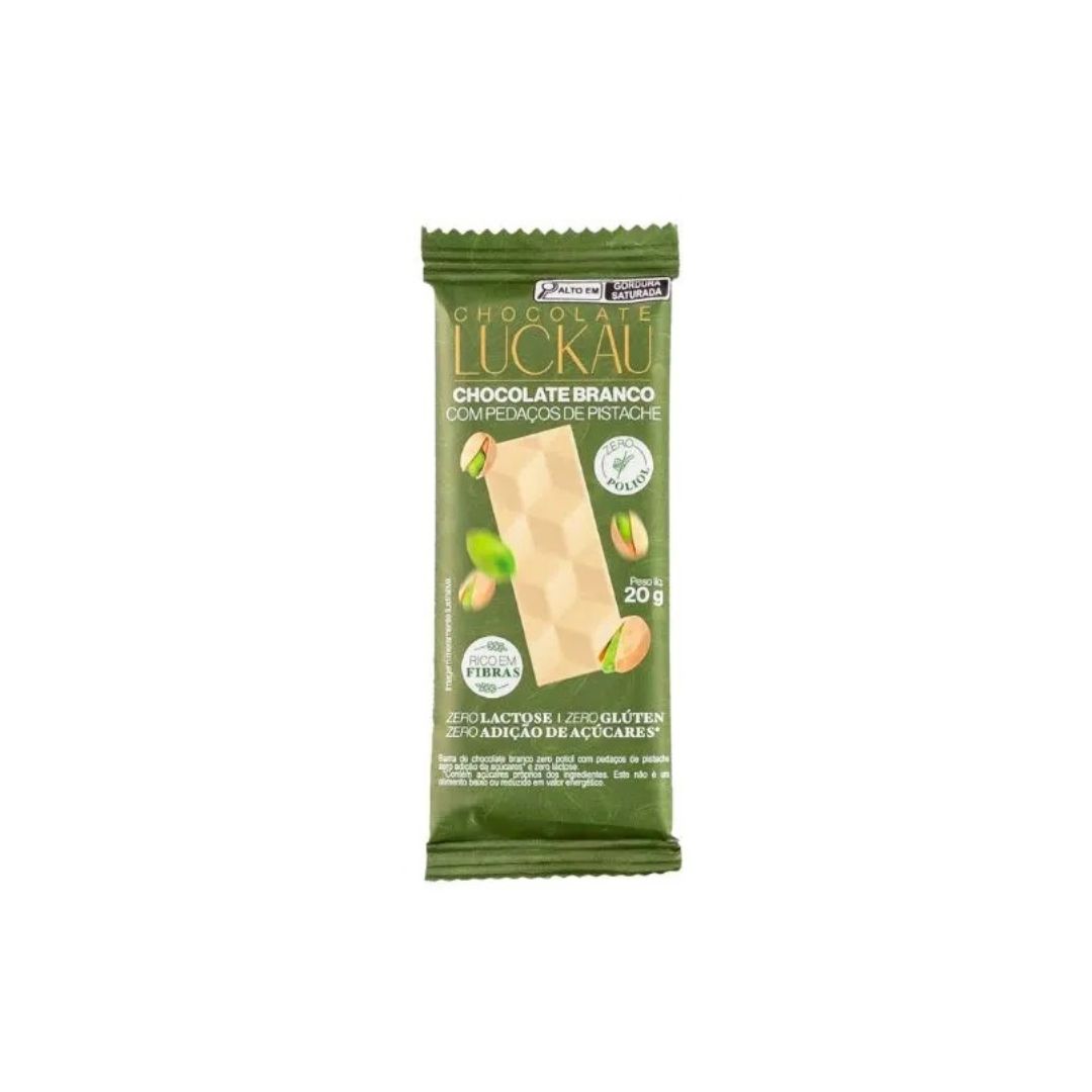 Chocolate Branco com Pistache Zero Açúcar Luckau 20g