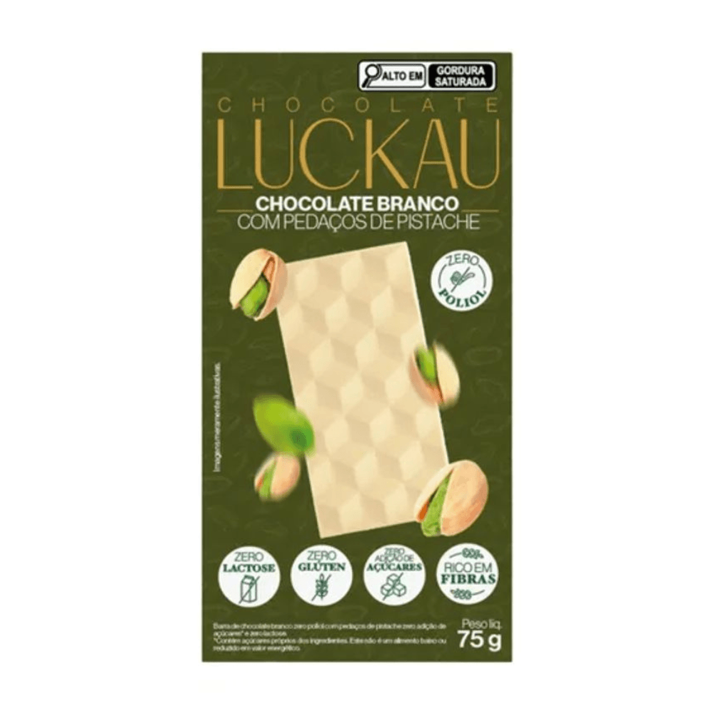 Chocolate Branco com Pistache Zero Açúcar Luckau 75g